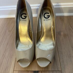 G by Guess Nude Patent Peep-Toe Heels